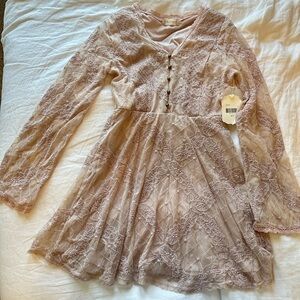 Altar’d State- Elegant Lace Dress in Soft Pink